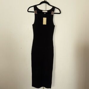 Michael Kors Black Midi Dress with Gold Accents